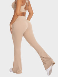 Women's Flare Leggings - High-Waist - Beige
