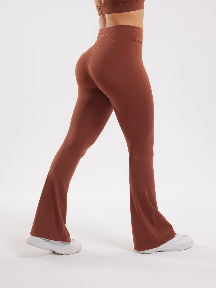 Women's Flare Leggings - High-Waist - Brown