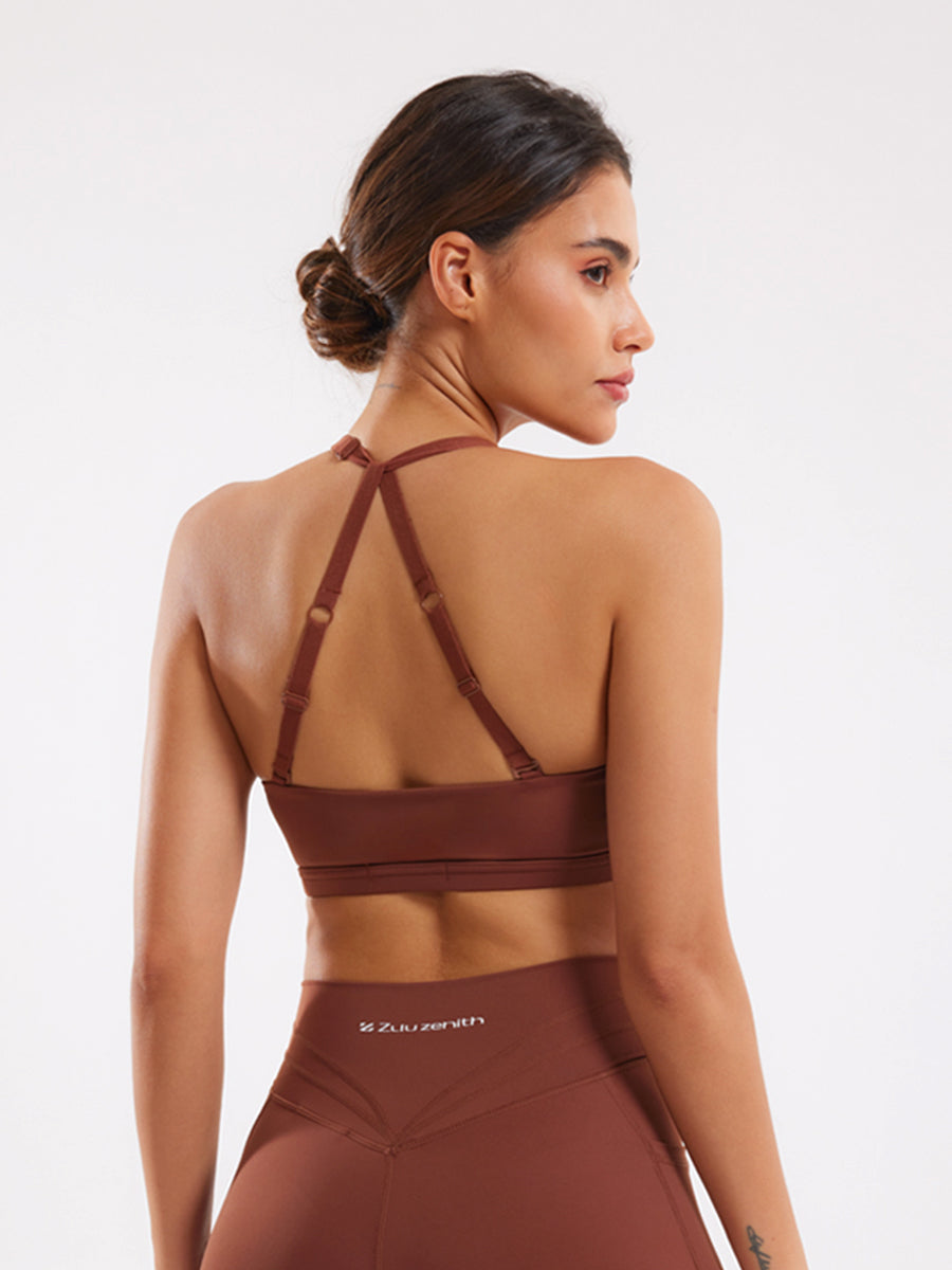 Adjustable Strap Sports Bra - Brown
