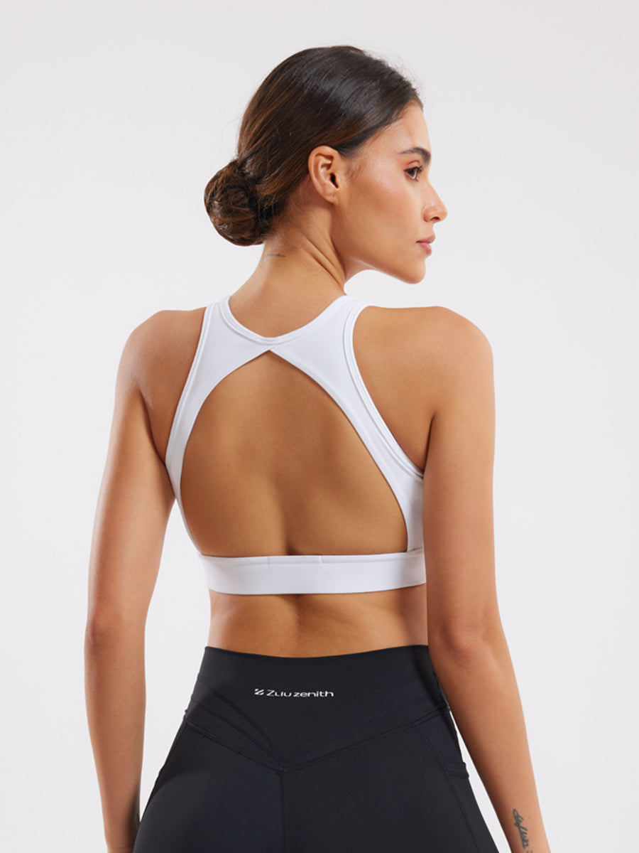Backless Sports Bra - Cut Out, White