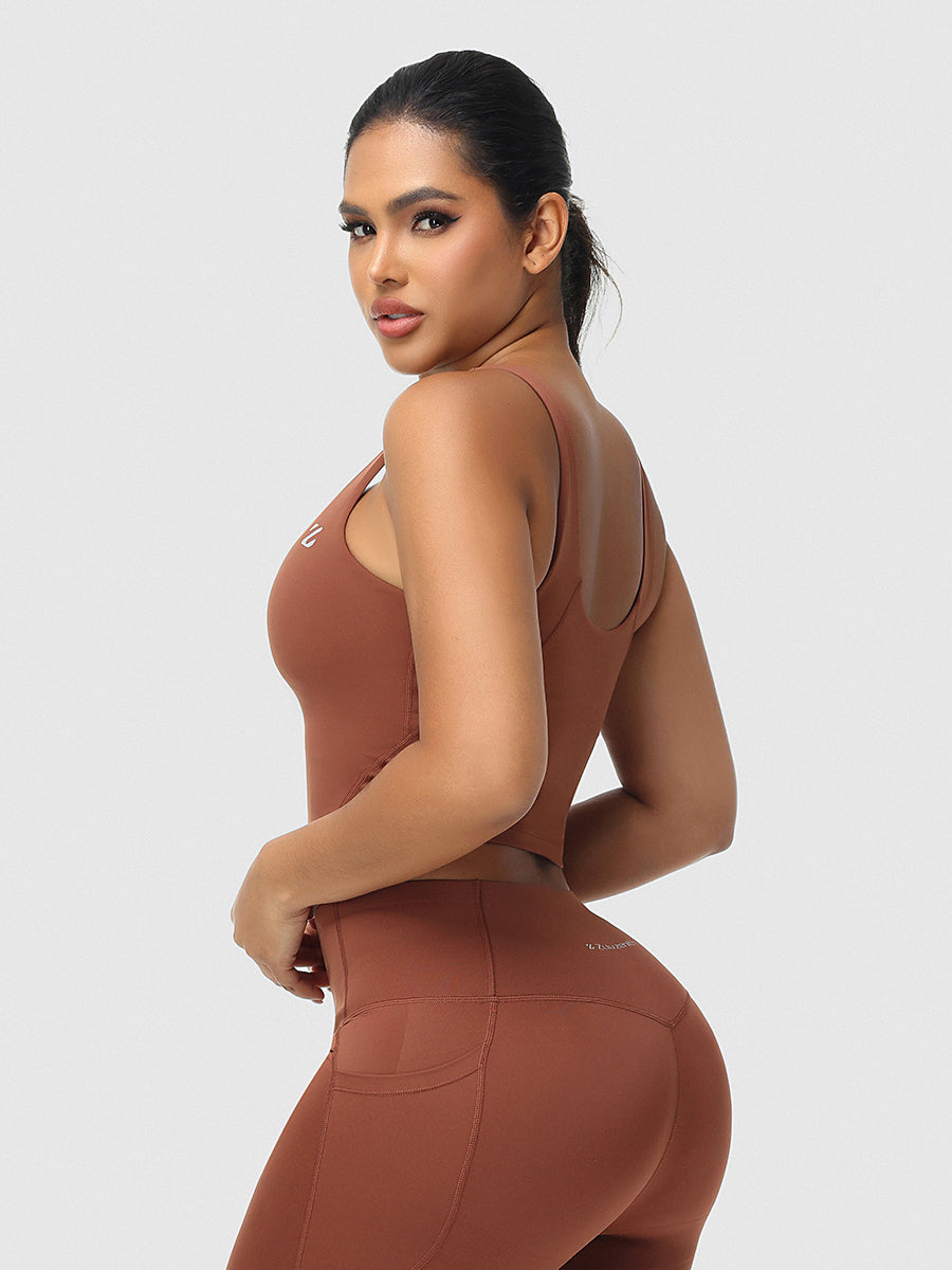 longline sports bra brown