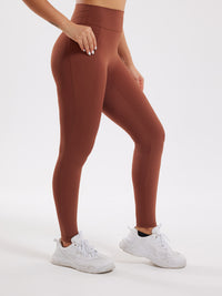 High Waist Pocket Leggings - Brown