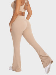 Women's Flare Leggings - High-Waist - Beige