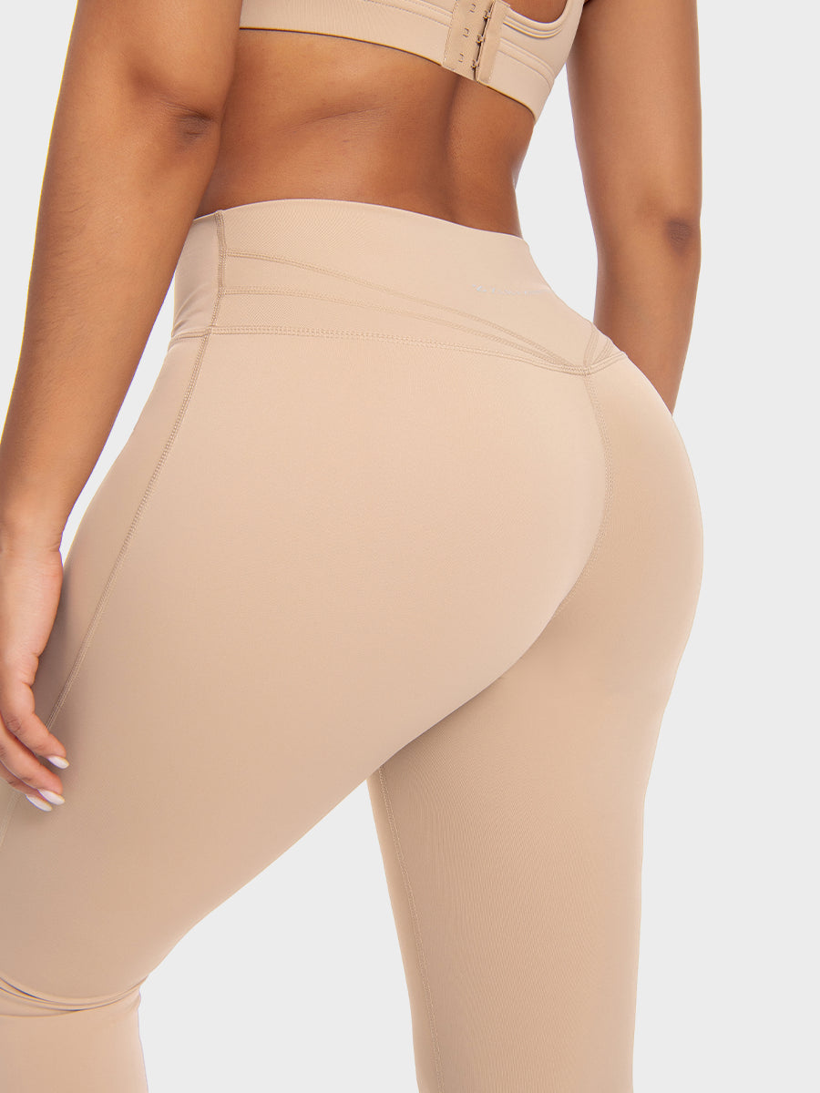 Women's Flare Leggings - High-Waist - Beige