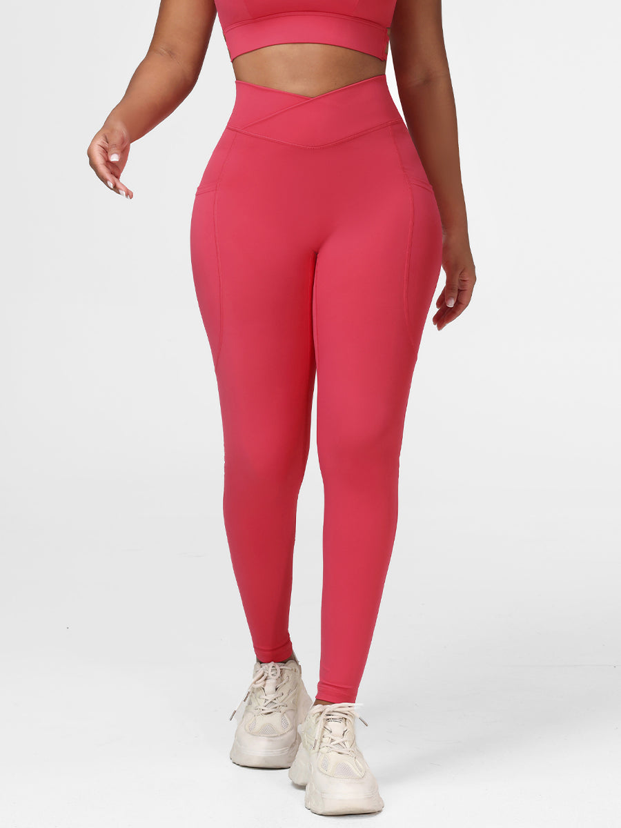 red high waist gym tights