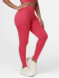 red high waist gym tights with pockets
