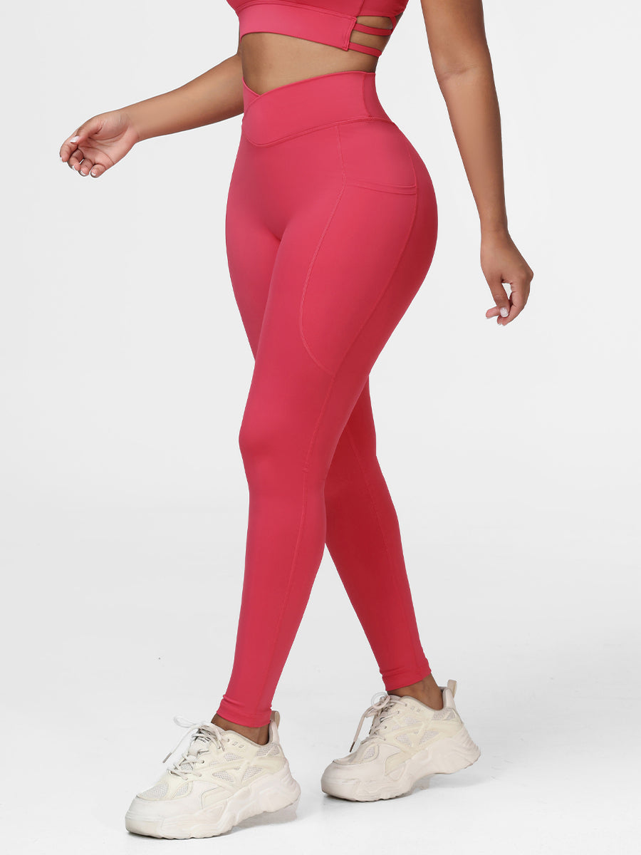 red high waist gym tights