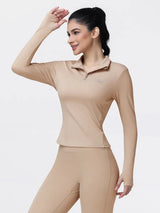 Long Sleeve Workout Top for Women with Half Zip and Thumb Holes