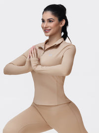 Long Sleeve Workout Top for Women with Half Zip and Thumb Holes