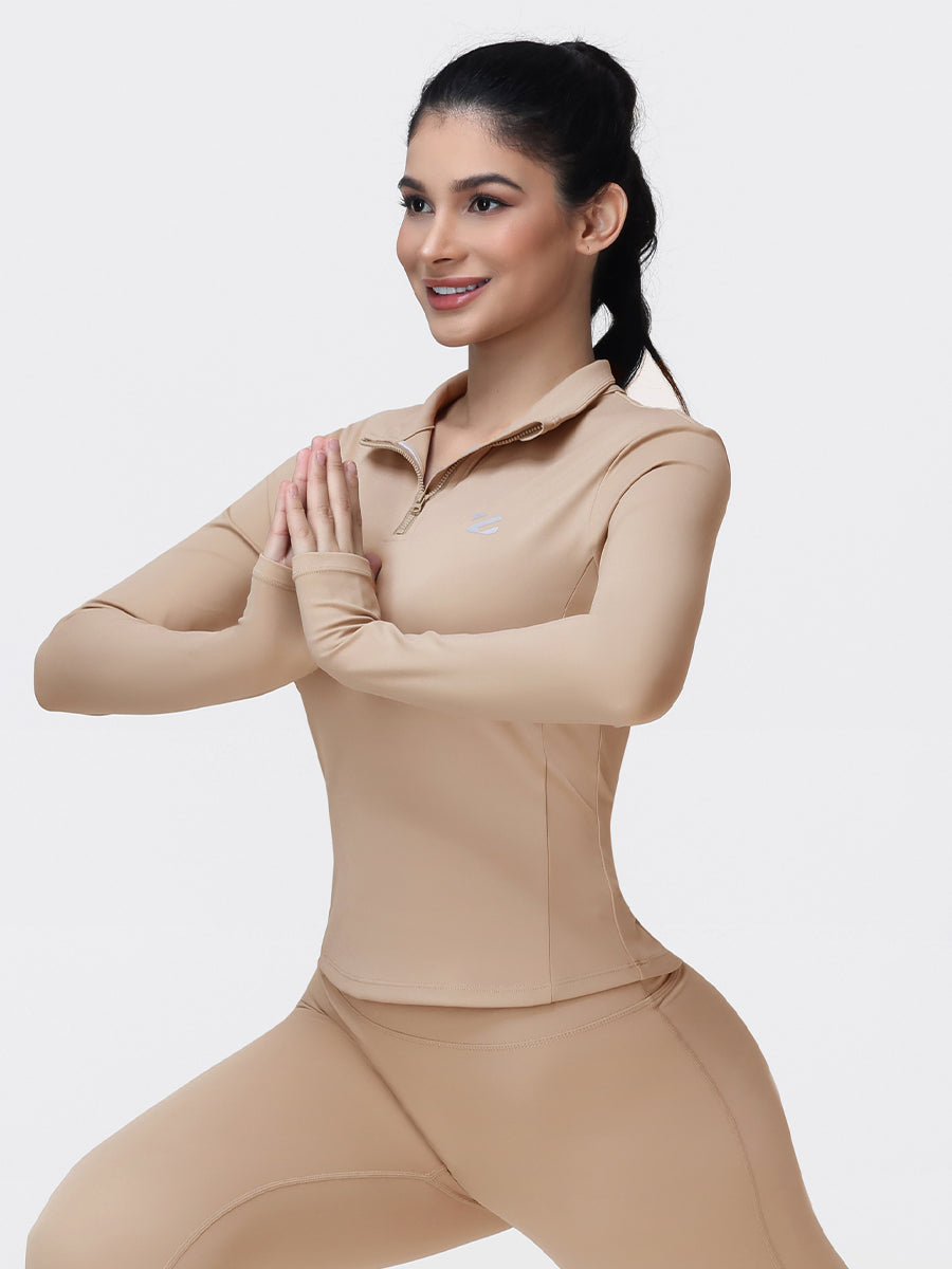 Long Sleeve Workout Top for Women with Half Zip and Thumb Holes