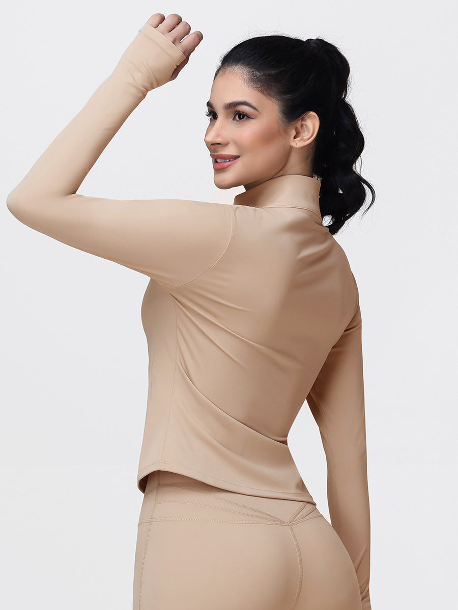 Long Sleeve Workout Top for Women with Half Zip and Thumb Holes
