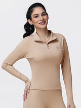 Long Sleeve Workout Top for Women with Half Zip and Thumb Holes