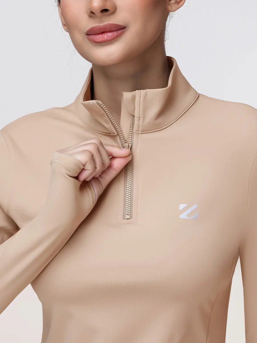 Long Sleeve Workout Top for Women with Half Zip and Thumb Holes