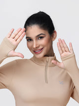 Long Sleeve Workout Top for Women with Half Zip and Thumb Holes