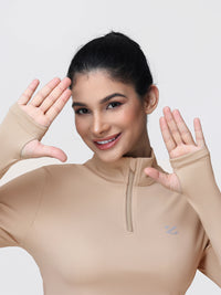 Long Sleeve Workout Top for Women with Half Zip and Thumb Holes