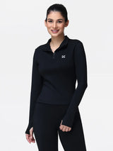 Long Sleeve Workout Top for Women with Half Zip and Thumb Holes