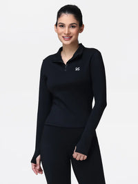 Long Sleeve Workout Top for Women with Half Zip and Thumb Holes