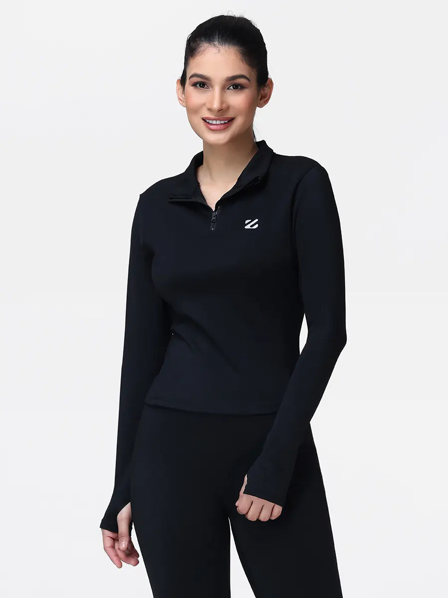Long Sleeve Workout Top for Women with Half Zip and Thumb Holes
