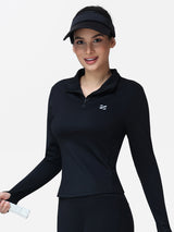 Long Sleeve Workout Top for Women with Half Zip and Thumb Holes