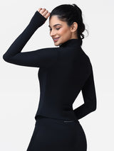 Long Sleeve Workout Top for Women with Half Zip and Thumb Holes