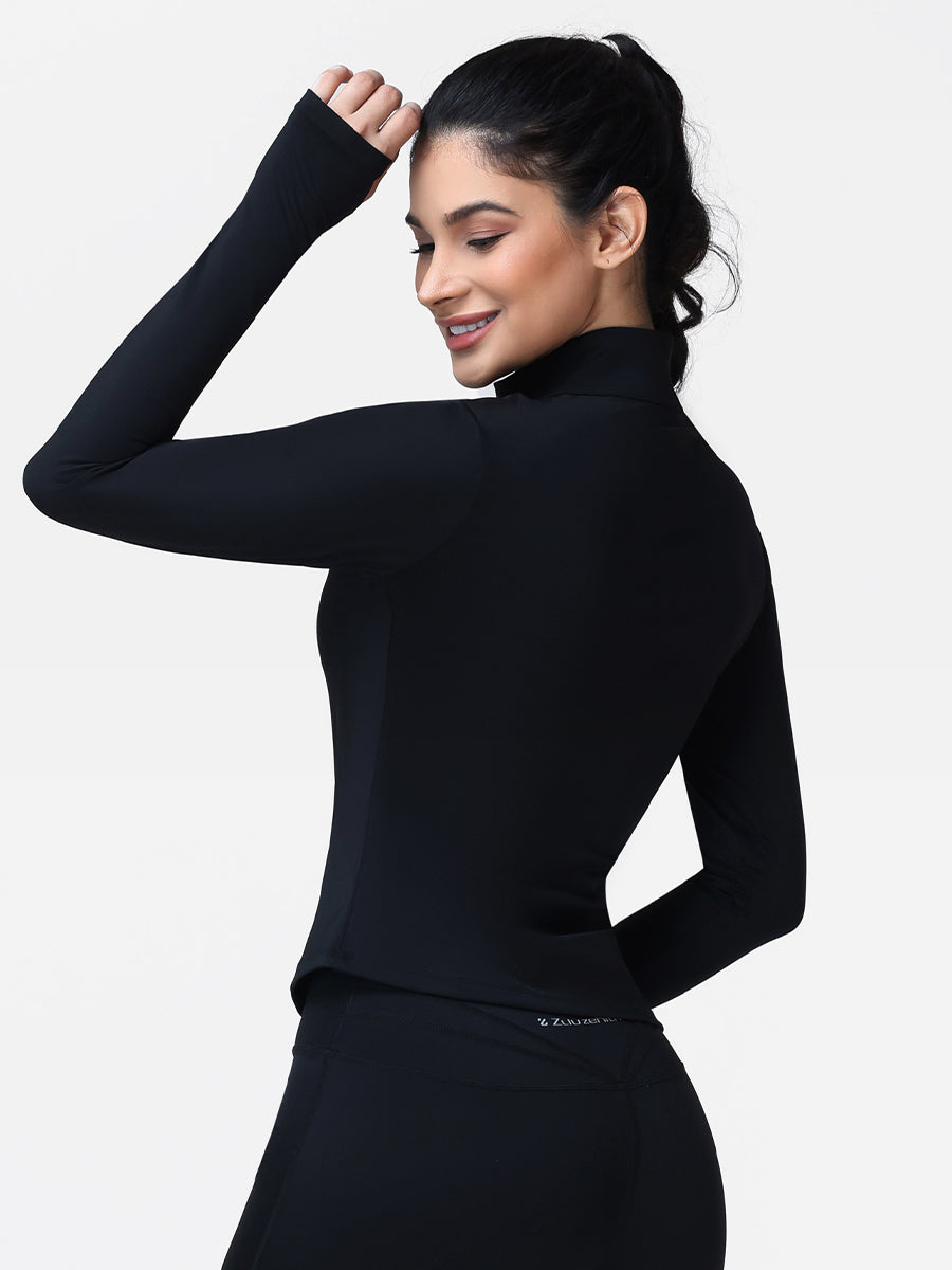 Long Sleeve Workout Top for Women with Half Zip and Thumb Holes