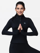 Long Sleeve Workout Top for Women with Half Zip and Thumb Holes