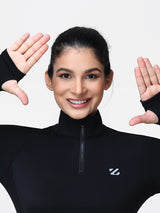 Long Sleeve Workout Top for Women with Half Zip and Thumb Holes