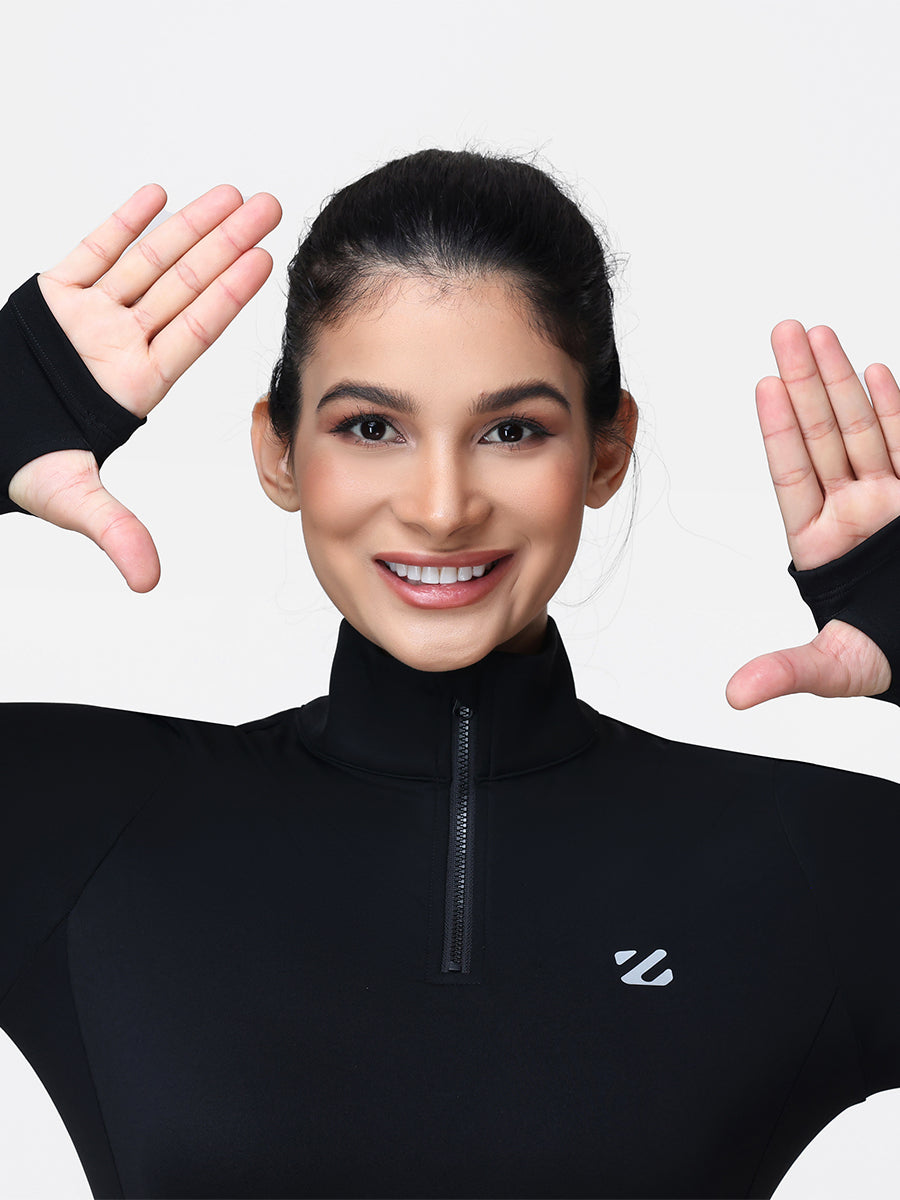Long Sleeve Workout Top for Women with Half Zip and Thumb Holes