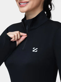 Long Sleeve Workout Top for Women with Half Zip and Thumb Holes