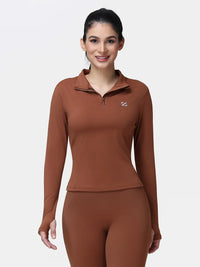 Long Sleeve Workout Top for Women with Half Zip and Thumb Holes