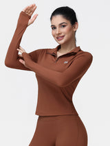 Long Sleeve Workout Top for Women with Half Zip and Thumb Holes