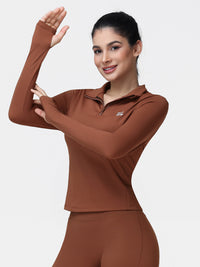 Long Sleeve Workout Top for Women with Half Zip and Thumb Holes