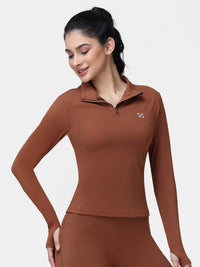 Long Sleeve Workout Top for Women with Half Zip and Thumb Holes