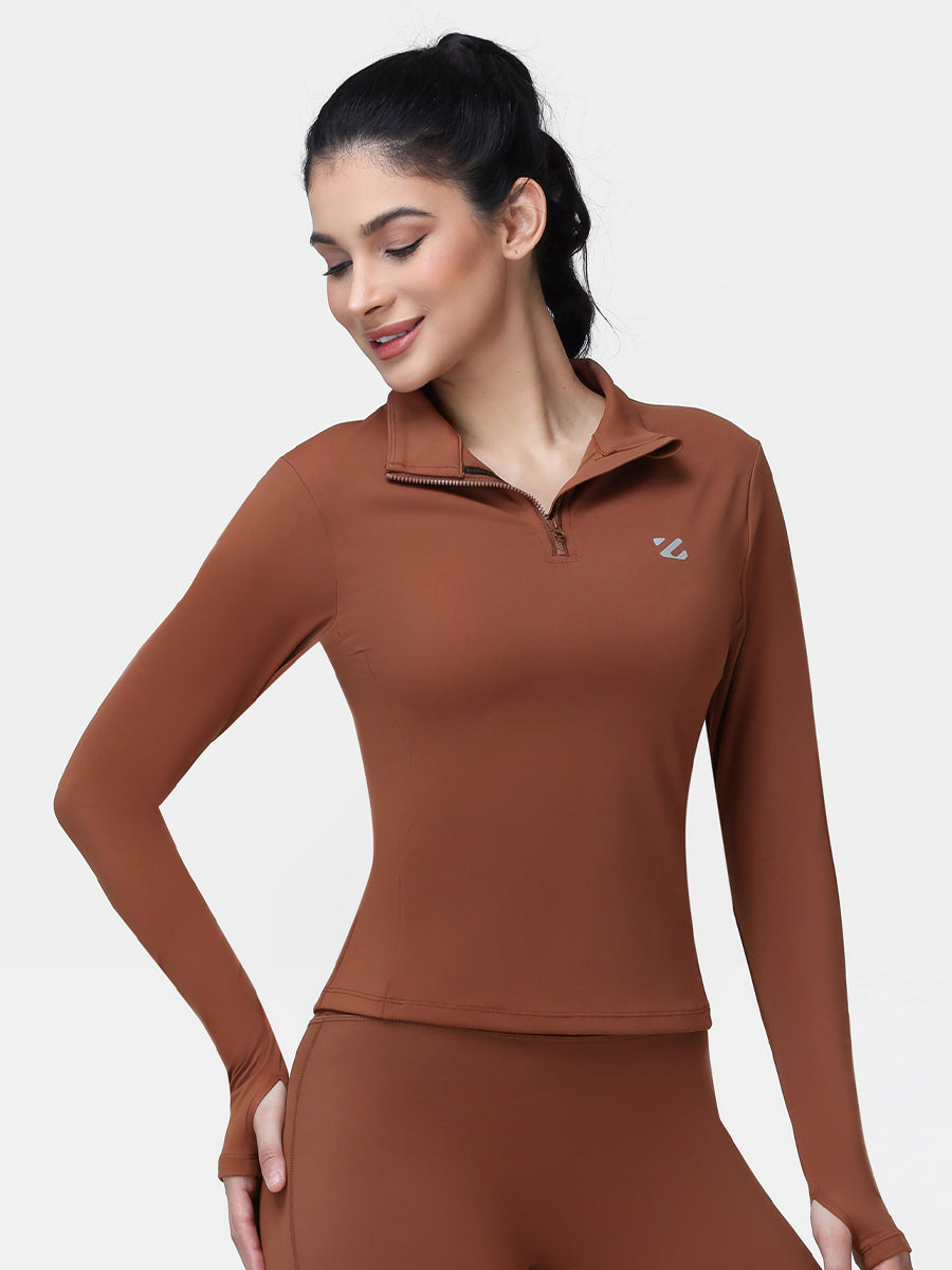Long Sleeve Workout Top for Women with Half Zip and Thumb Holes