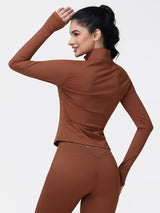 Long Sleeve Workout Top for Women with Half Zip and Thumb Holes