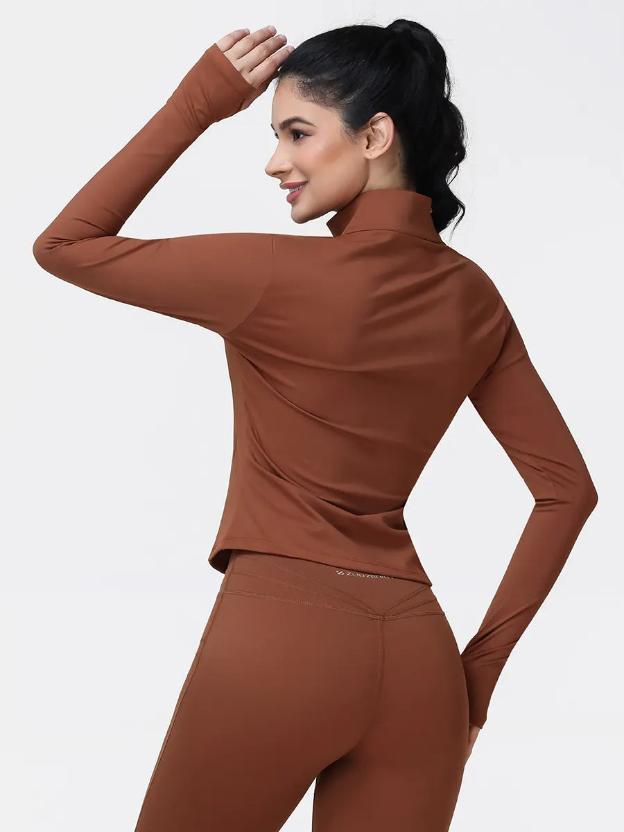 Long Sleeve Workout Top for Women with Half Zip and Thumb Holes