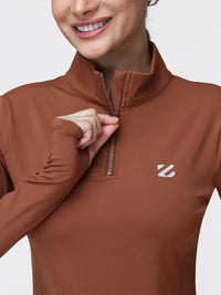 Long Sleeve Workout Top for Women with Half Zip and Thumb Holes