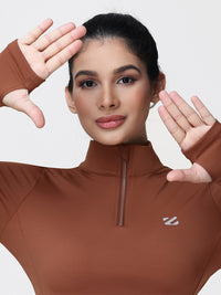 Long Sleeve Workout Top for Women with Half Zip and Thumb Holes