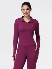 Long Sleeve Workout Top for Women with Half Zip and Thumb Holes