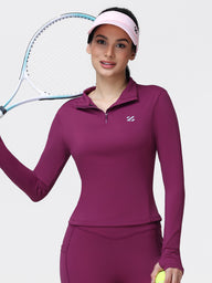 Long Sleeve Workout Top for Women with Half Zip and Thumb Holes