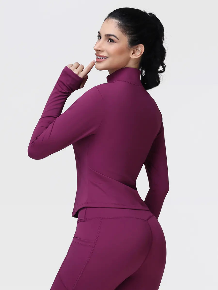 Long Sleeve Workout Top for Women with Half Zip and Thumb Holes