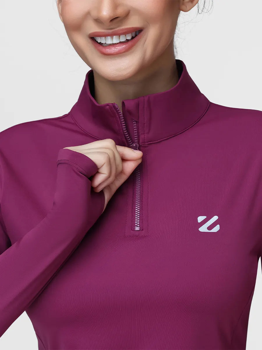 Long Sleeve Workout Top for Women with Half Zip and Thumb Holes