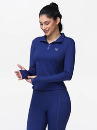 Long Sleeve Workout Top for Women with Half Zip and Thumb Holes