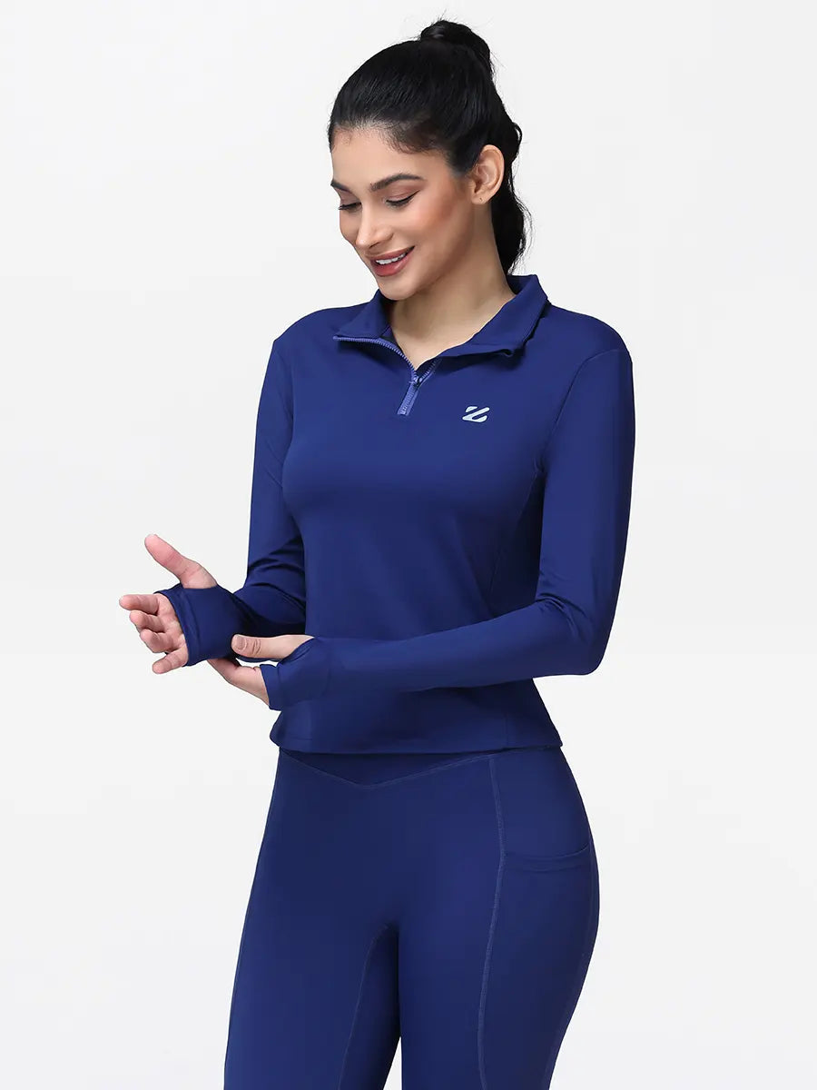 Long Sleeve Workout Top for Women with Half Zip and Thumb Holes