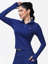 Long Sleeve Workout Top for Women with Half Zip and Thumb Holes