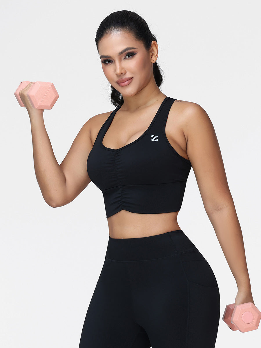 High Support Ruched Sports Bra for Women – Running & Gym