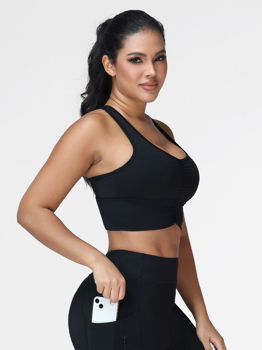 High Support Ruched Sports Bra for Women – Running & Gym