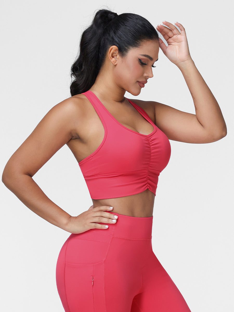 High Support Ruched Sports Bra for Women – Running & Gym