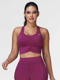 High Support Ruched Sports Bra for Women – Running & Gym