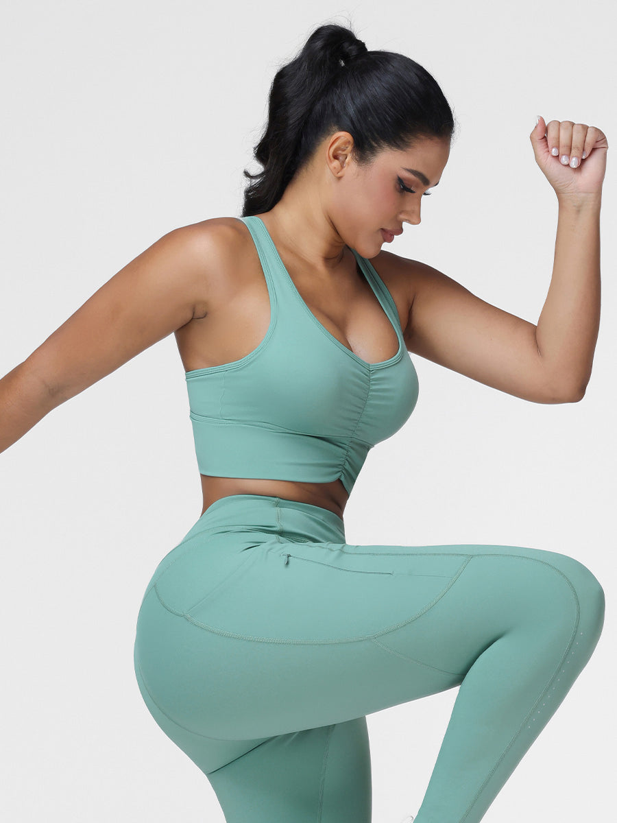 High Support Ruched Sports Bra for Women – Running & Gym